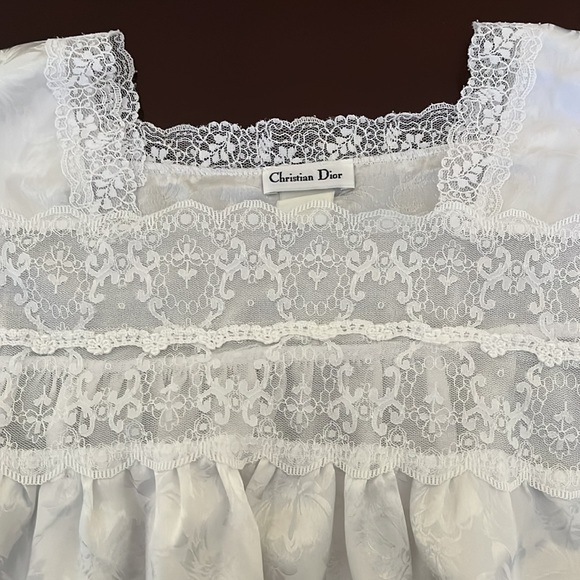 Christian Dior Vintage Maxi Silk Nightgown Lace Decorated long sleeves - Picture 6 of 6